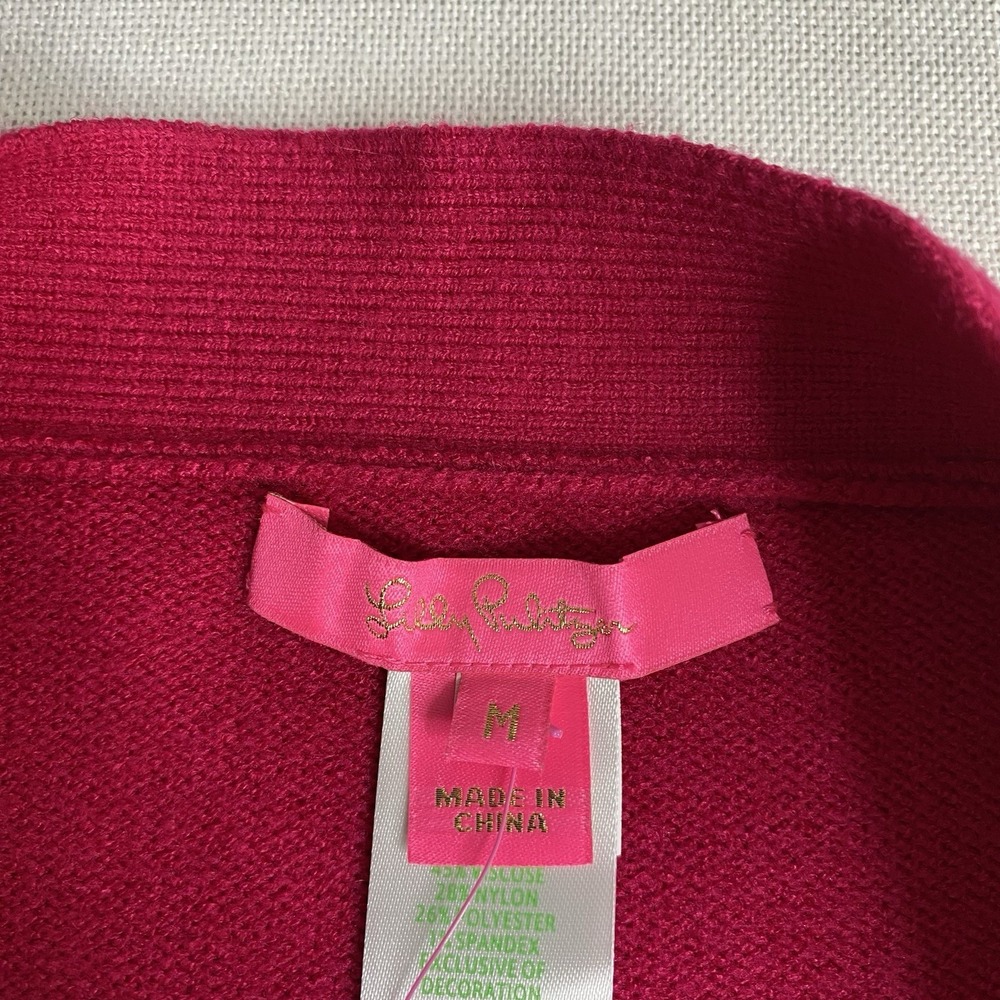 Lilly Pulitzer Lizona Sweater Knit‎ Pencil Skirt Sz Medium Poinsettia Red Button - Picture 8 of 13